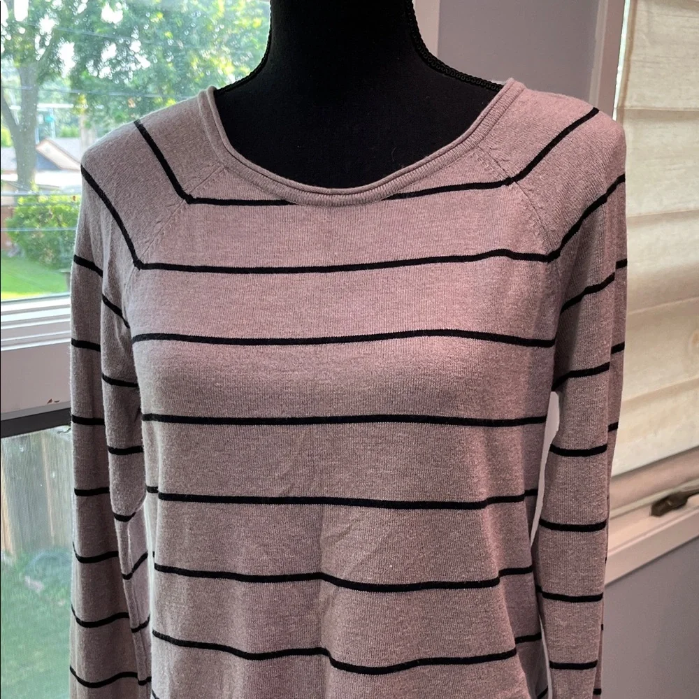 Market & Spruce Black Striped Brown Long Sleeve Sweater Sz S
